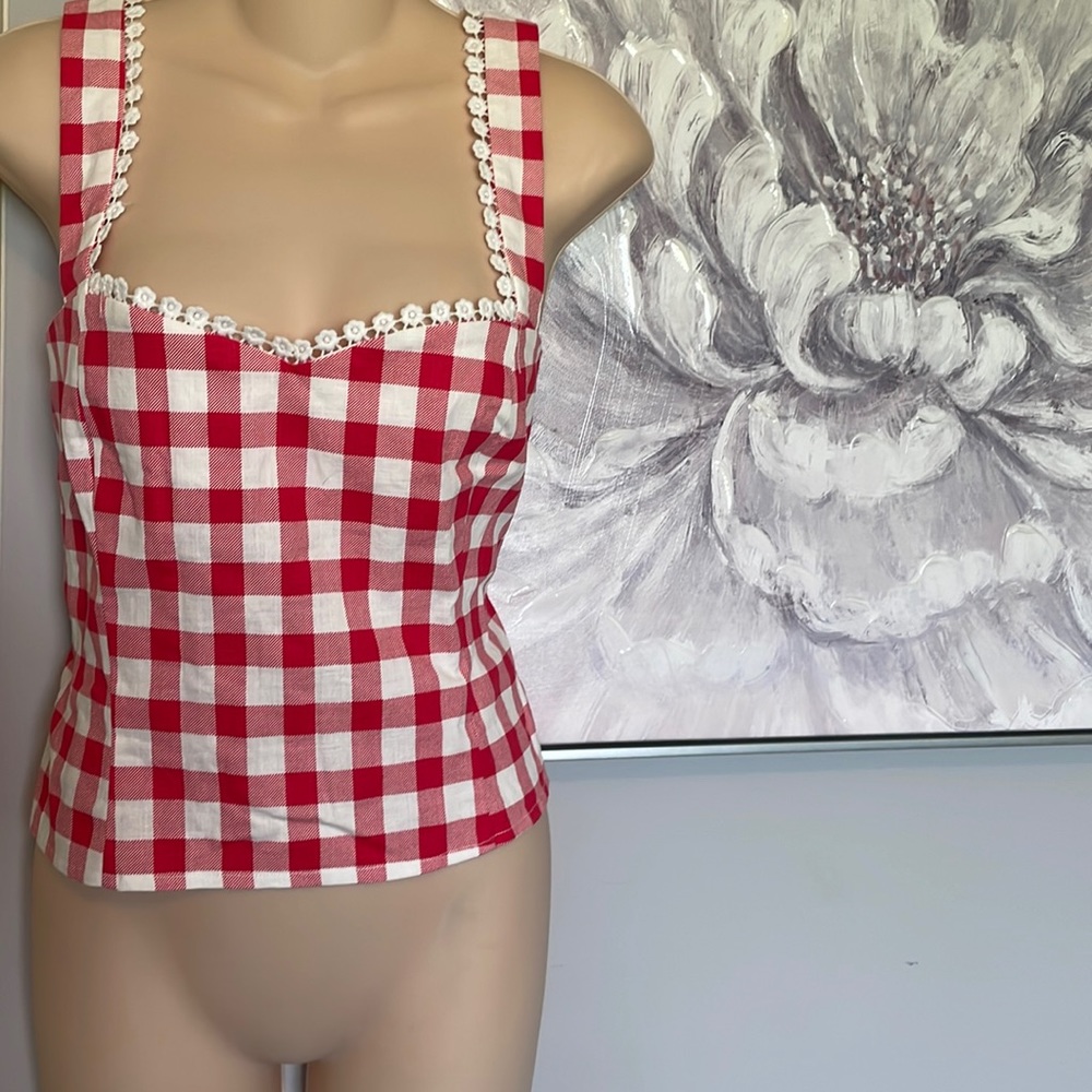 Collectif Red and White Checkered Top NWT